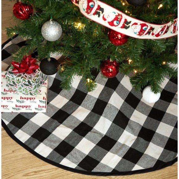 Black and‎ White Buffalo Plaid Christmas Tree Skirt 48 in by Holiday Time 48” - Picture 1 of 5